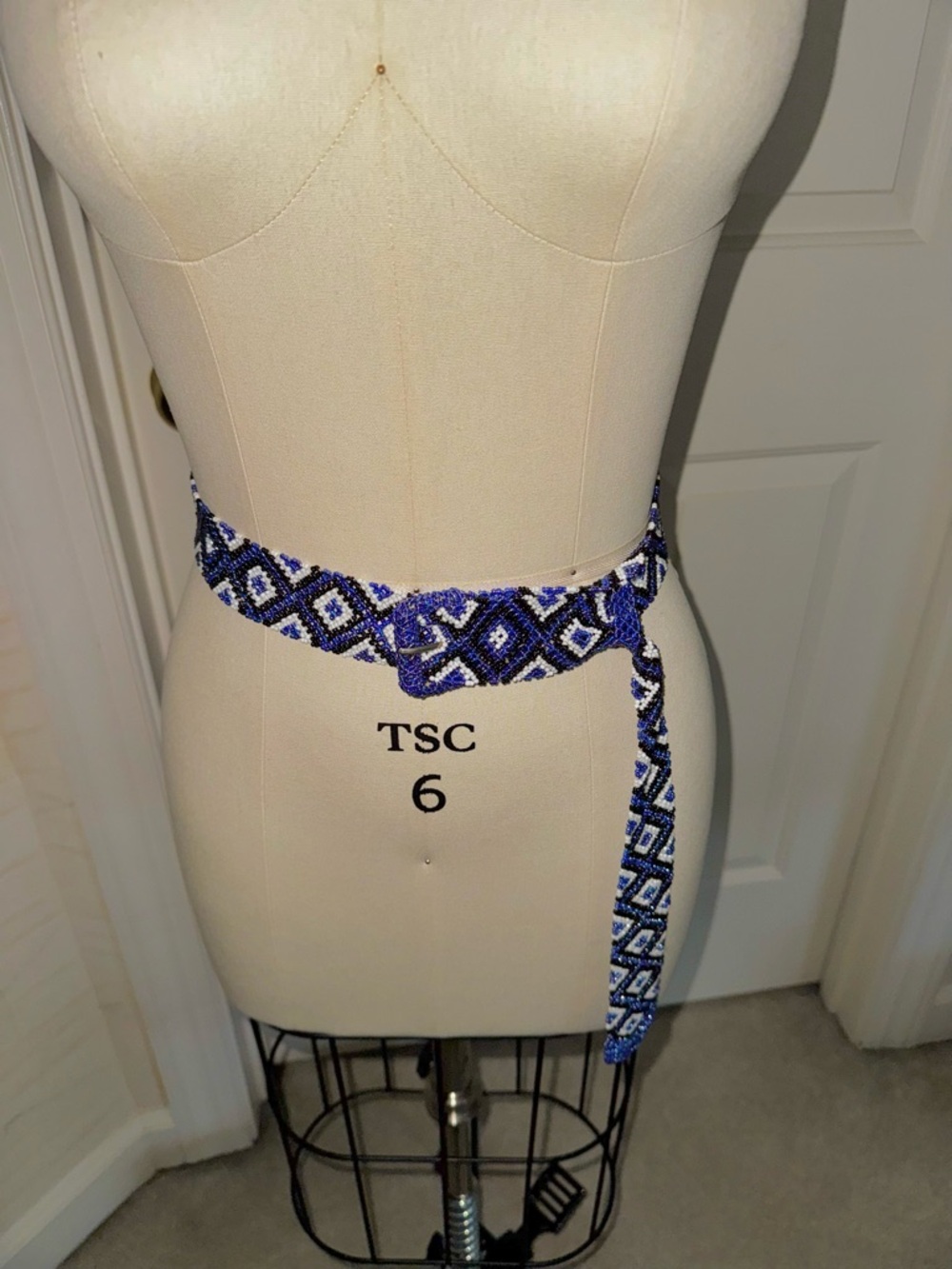 Handmade Blue Patterned Beaded Belt